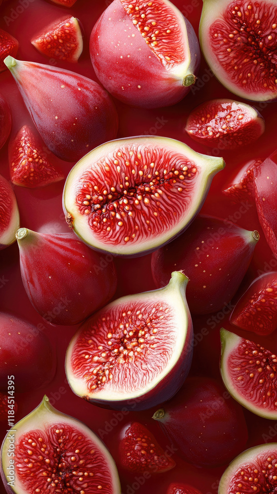 Fresh figs with vibrant red flesh and seeds, arranged beautifully Fresh figs with vibrant red flesh and seeds, arranged beautifully