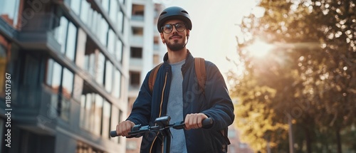 fashionable individual is using a smartphone app to rent an electric scooter for city commuting.