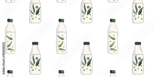 seamless pattern with refreshing healthy drink bottles