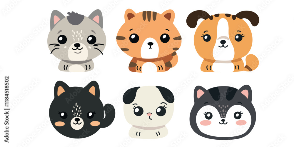 Fototapeta premium cute cartoon pets collection