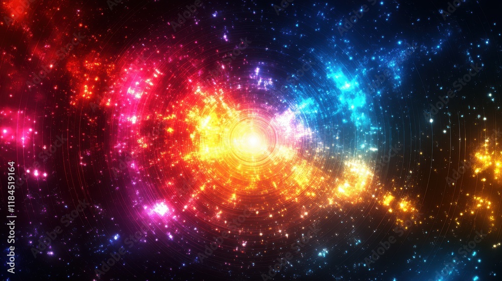 Naklejka premium A vibrant cosmic scene depicting swirling colors and stars in a galactic background.