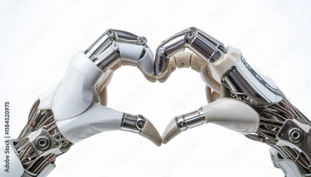 Robot Love: A pair of robotic hands form a heart shape, signifying the evolving relationship between humanity and technology. This image evokes a sense of wonder, possibility. Robot Love: A pair of robotic hands form a heart shape, signifying the evolving relationship between humanity and technology. This image evokes a sense of wonder, possibility.