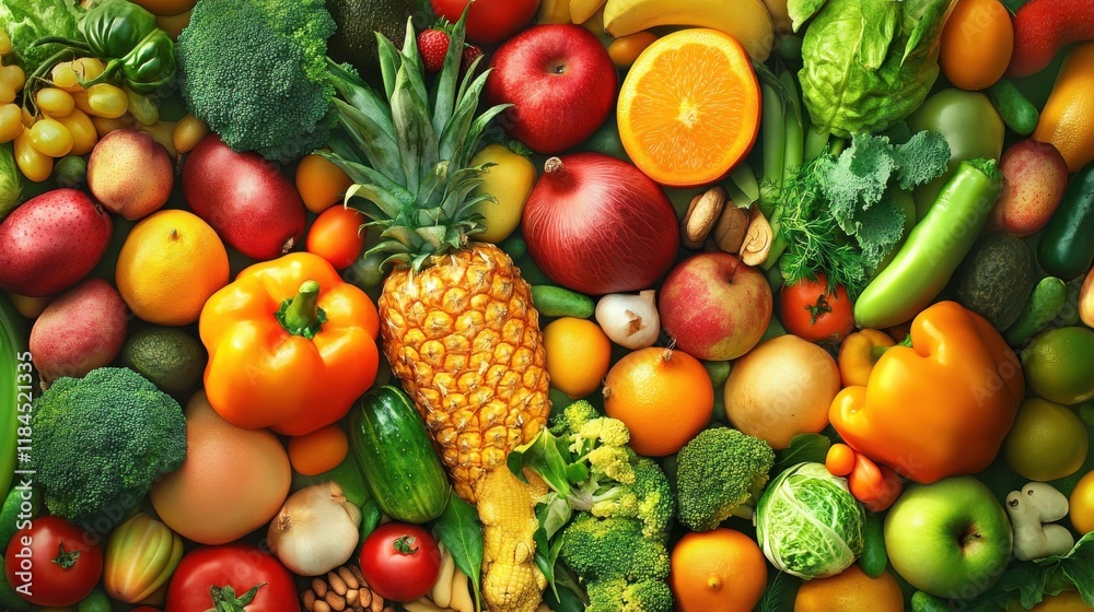 Vibrant Produce Abundance: A Colorful Still Life of Fruits and Vegetables Vibrant Produce Abundance: A Colorful Still Life of Fruits and Vegetables