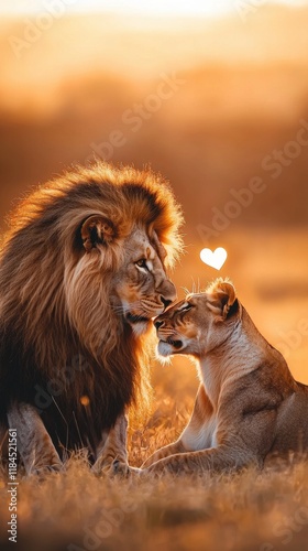 Wallpaper Mural Loving Lion Parent and Cub Bonding in Glowing Savanna Sunset Torontodigital.ca