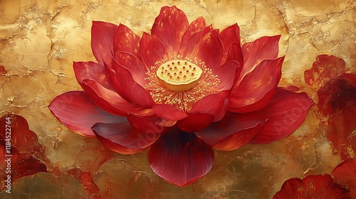 A Crimson Lotus Blossom Against A Gold Background