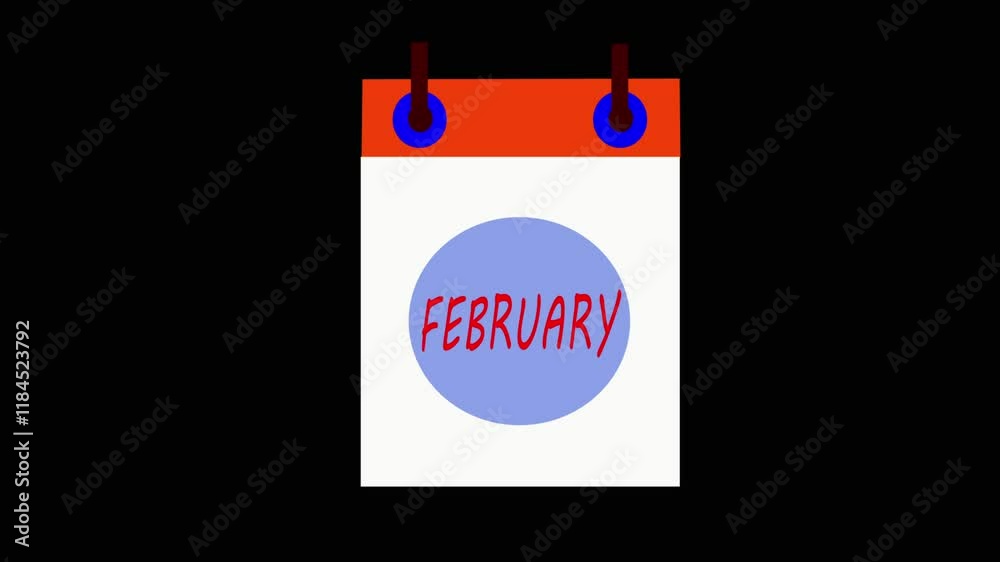 February month calendar symbol icon animation. Simple calendar with month concept colorful calendar design animation.