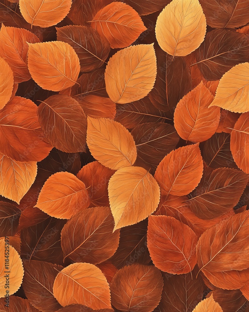 Obraz premium Autumn leaf texture in warm orange and brown tones, showcasing intricate patterns