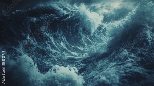 Turbulent Ocean Waves: A Dramatic Seascape in Moody Blues