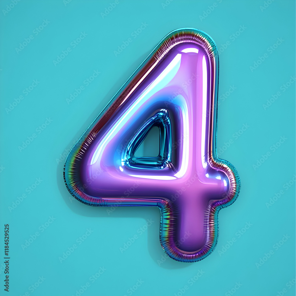 Iridescent Balloon Number Four 3D Render Iridescent Balloon Number Four 3D Render