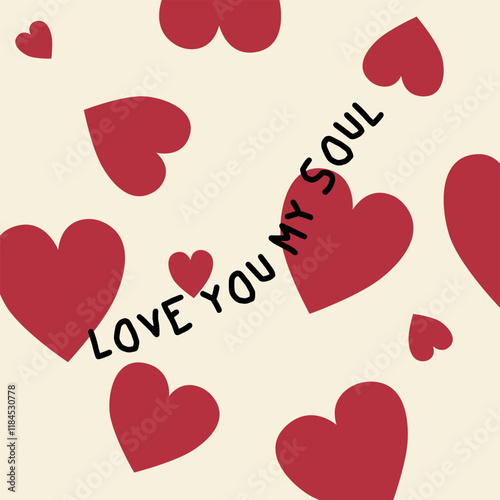 Happy Valentines Day cute poster. 14 February holiday greeting card. Short phrase for valentines design. Vector illustration. Light background with hearts and an inscription with a confession of love