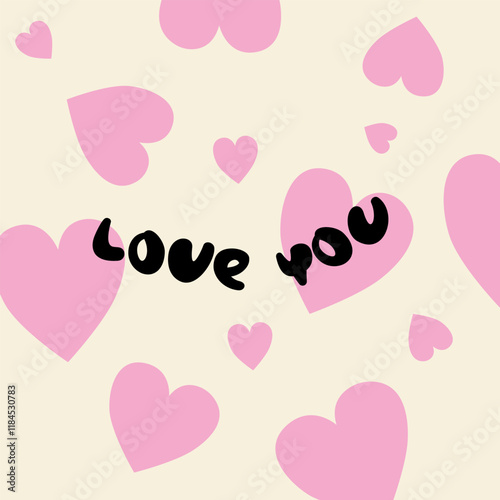 Happy Valentines Day cute poster. 14 February holiday greeting card. Short phrase for valentines design. Vector illustration. Light background with hearts and an inscription with a confession of love