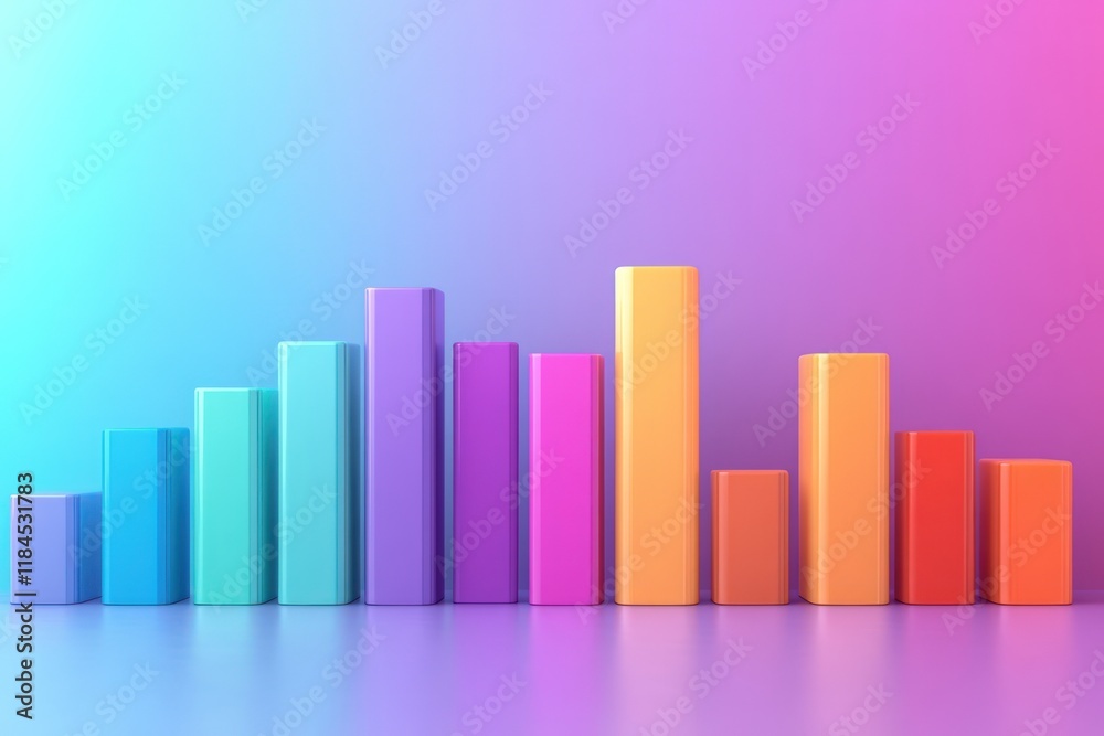 Colorful 3D bar chart on vibrant background. Colorful 3D bar chart on vibrant background.