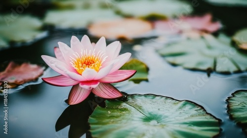Serene Blooming Lotus in Still Water at Morning Light