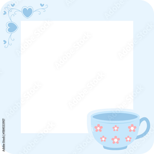 Cute Decorative Frame with Cup and Hearts