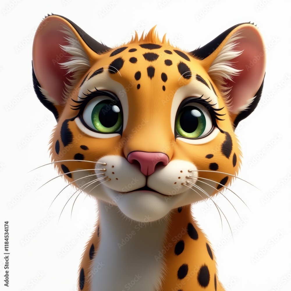 Obraz premium Adorable Cartoon Ocelot Kitten, isolated background