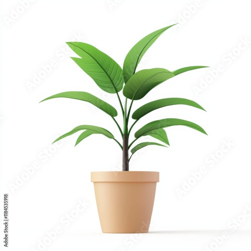 Wallpaper Mural A simple potted plant with vibrant green leaves, showcasing a clean and modern design against a white background. Torontodigital.ca