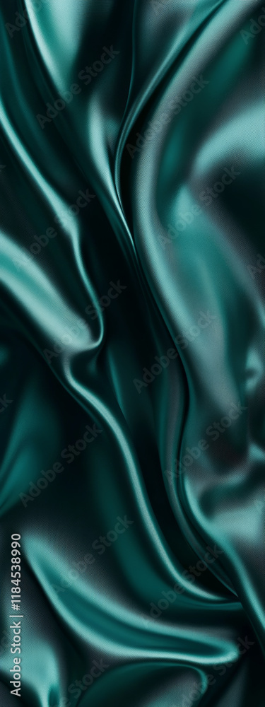 Obraz premium Dark teal aventurine green abstract background. Luxurious silk satin fabric with flowing stripes and soft shimmer. Drapery curtain texture with depth. Blank design.