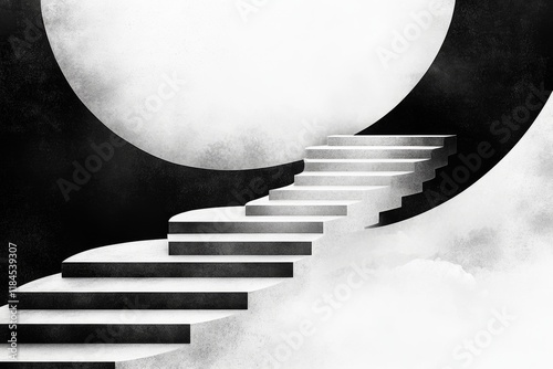 A minimalist depiction of a spiral staircase, drawn with bold lines and negative space to highlight its unique structure