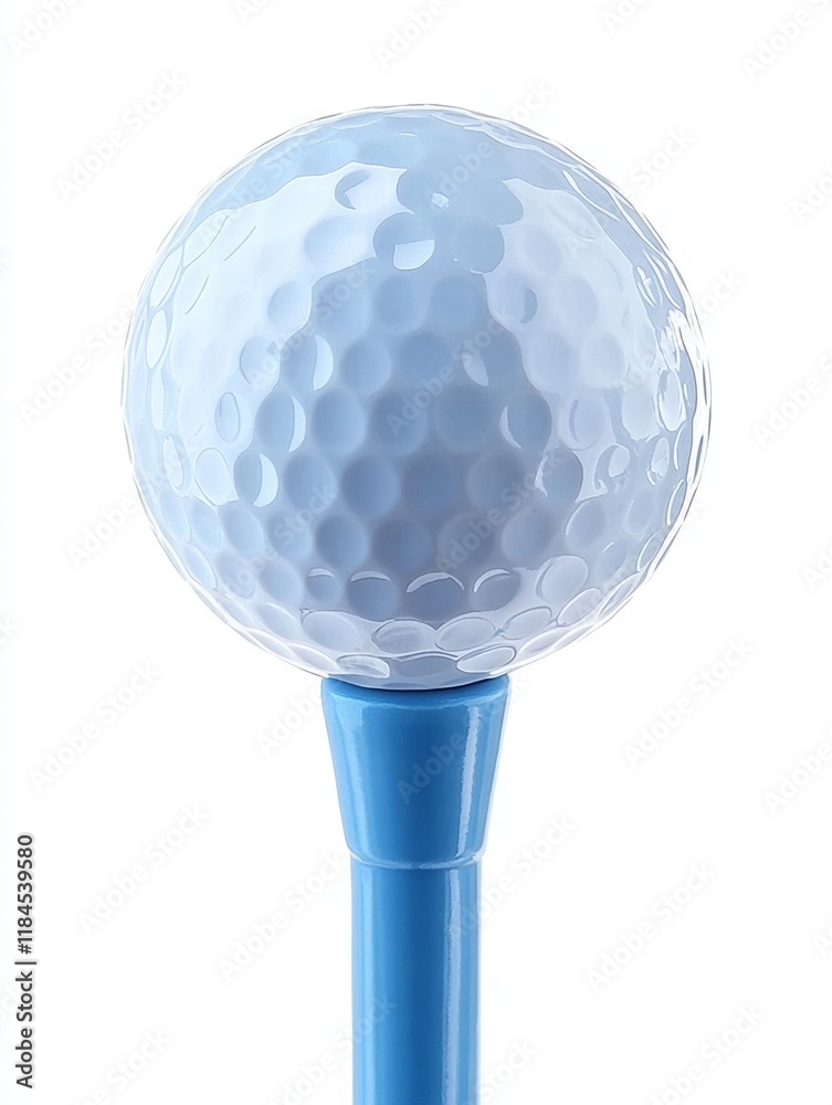 A golf ball is sitting on top of a blue golf tee A golf ball is sitting on top of a blue golf tee