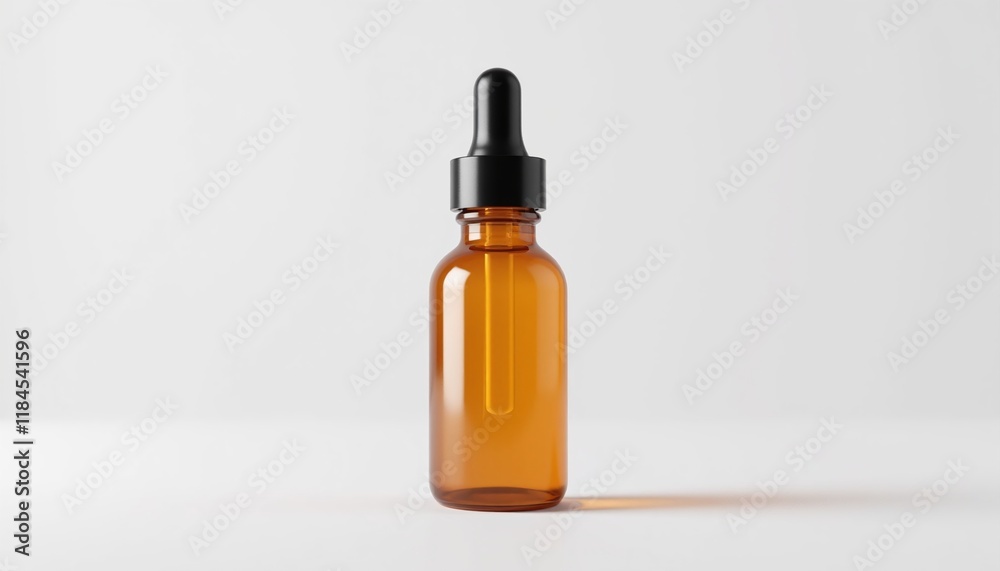 Fototapeta premium Amber glass dropper bottle on white background
