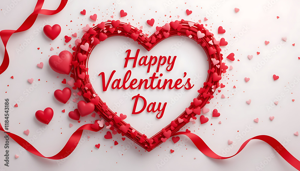 Happy Valentine's Day Background with 3d heart shape and ribbon in Red and White color, applicable for invitation, greeting, celebration card high quality. Happy Valentine's Day Background with 3d heart shape and ribbon in Red and White color, applicable for invitation, greeting, celebration card high quality.