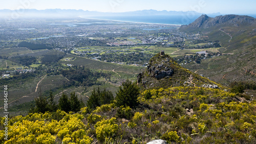 The view from elephants eye cave hike in Cape Town, South Africa. Looking south east over Muizenberg and Tokai. photo