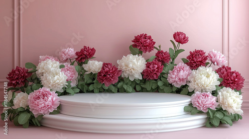 Wallpaper Mural Elegant floral arrangement of pink and white peonies on tiered white platform. March 8, International Women's Day. Mother's Day Torontodigital.ca