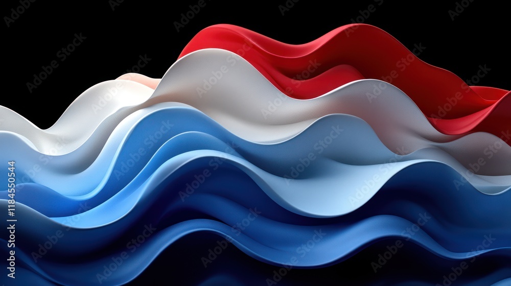 Fototapeta premium Abstract wavy red, white, and blue design.