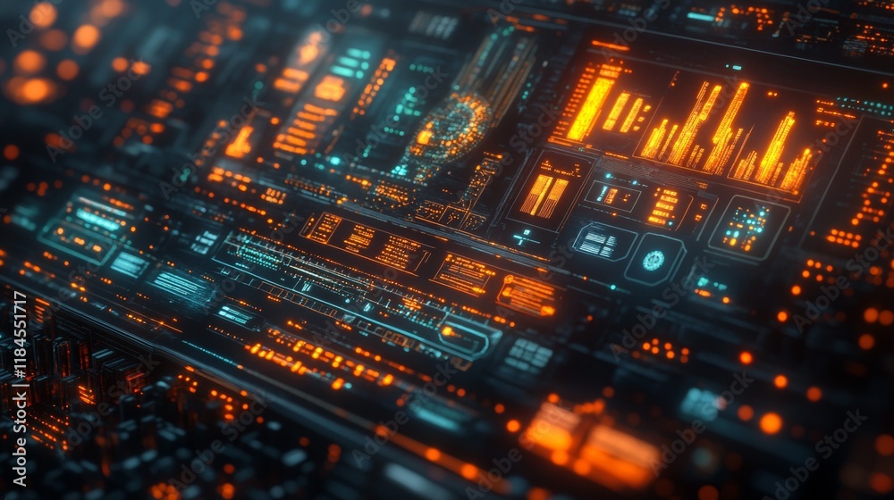 Obraz premium Futuristic Digital Interface: Neon Orange and Teal Abstract Technology Background