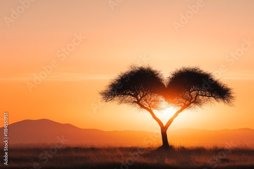 A stylized silhouette of a tree with branches that form an unusual, heart-shaped canopy