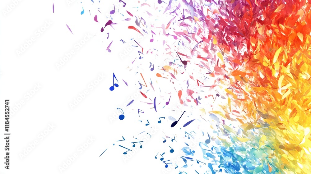 Fototapeta premium Colorful Musical Notes Exploding in Abstract Design