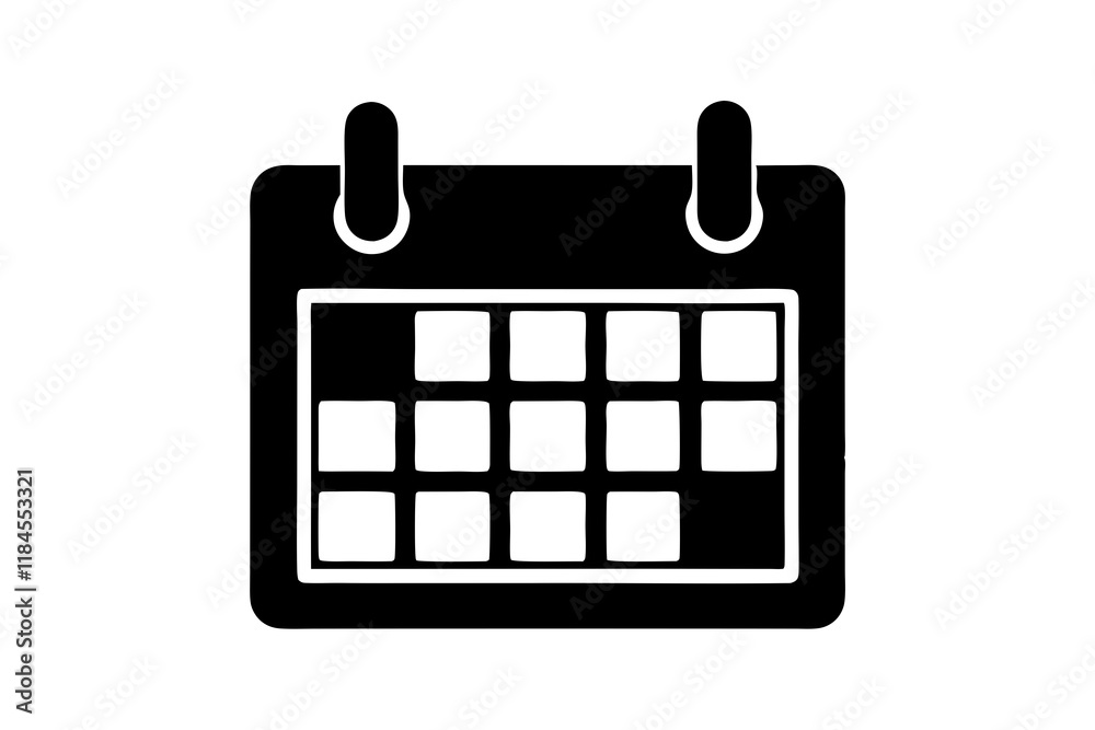 Calendar Icon Silhouette on White Background Calendar Icon Silhouette on White Background