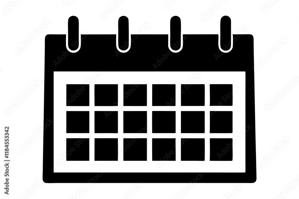 Calendar Icon Silhouette on White Background Calendar Icon Silhouette on White Background