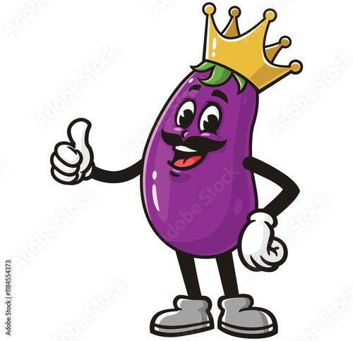 Eggplant King,         Cartoon Character Mascot Illustration Vector Clip-art Hand-drawn Logo Design