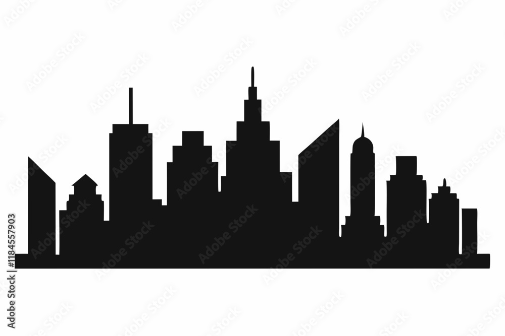 City Skyline Silhouette Icon on White Background City Skyline Silhouette Icon on White Background