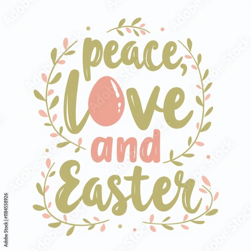 Wallpaper Mural Easter typography featuring peace, love, and Easter with floral accents on white background, celebrating spring and holiday joy Torontodigital.ca