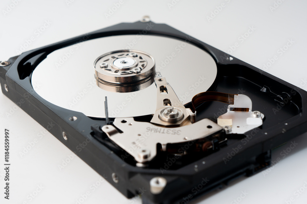 Computer hard drive on white background