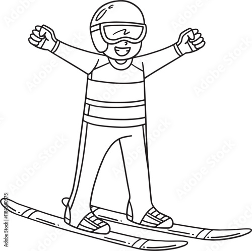 Ski Jumping Male Ski Jumper Raising Arms Isolated 