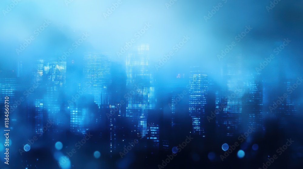Fototapeta premium Blurred Cityscape with Cool Bluish Light