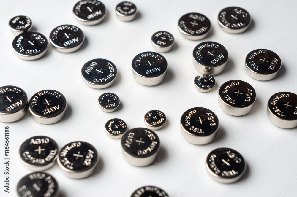 small lithium batteries on white background small lithium batteries on white background
