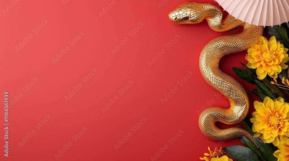 Obraz premium Golden Snake with Decorative Elements for Tet Celebration