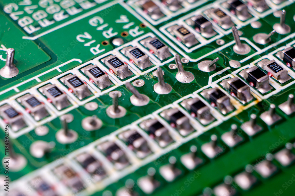 Fragment of the printed circuit board of the processor with SMD components Fragment of the printed circuit board of the processor with SMD components
