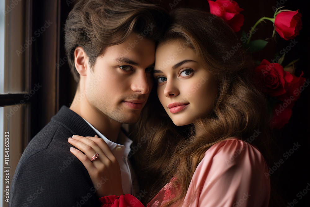 Generative AI picture of sweet charming adorable couple on Valentine Day lovers Day celebration concept Generative AI picture of sweet charming adorable couple on Valentine Day lovers Day celebration concept
