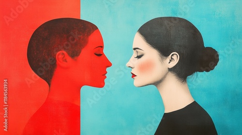 Gender Equality Concept Art Featuring Male and Female Profiles on Colorful Background in Minimalist Style photo