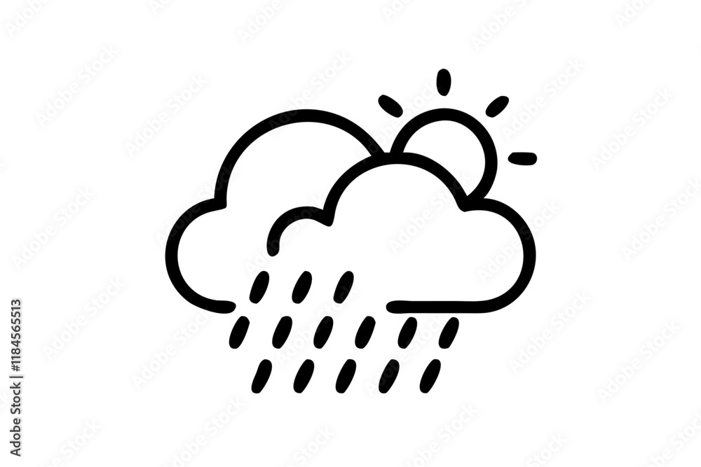 Cloud and Rain Silhouette Icon on White Background Cloud and Rain Silhouette Icon on White Background