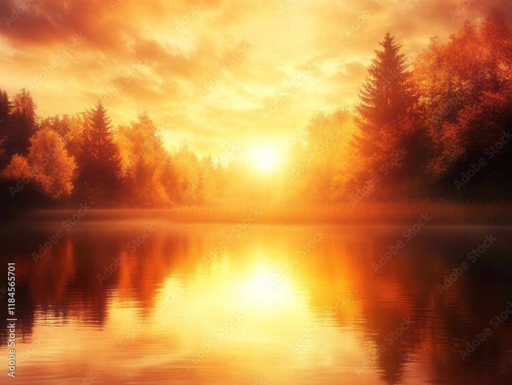 Autumn Sunset Over Calm Lake And Forest Autumn Sunset Over Calm Lake And Forest