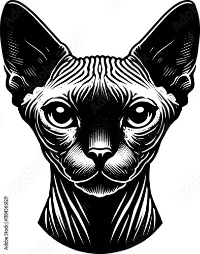 Sphynx Cat Front Face Vector Black Silhouette Cricut Design for T-Shirt