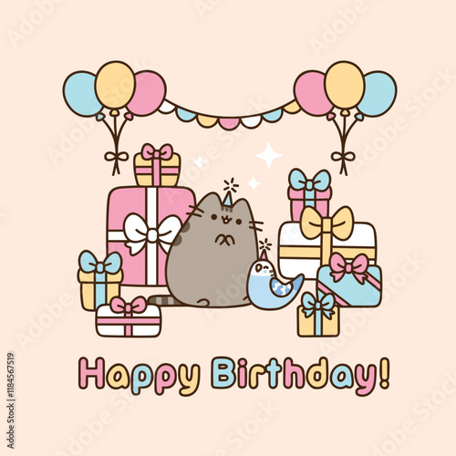 Happy Birthday! Pusheen with Gifts