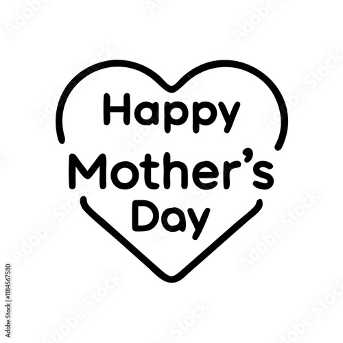 "Mother's Day" Text in Heart Icon on Transparent Background, Representing Motherhood Concept