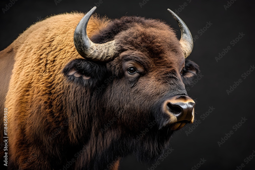 Majestic European Bison: Powerful Horns, Dark Coat Majestic European Bison: Powerful Horns, Dark Coat